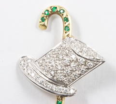 Emerald Diamond Gold Top Hat and Cane Brooch