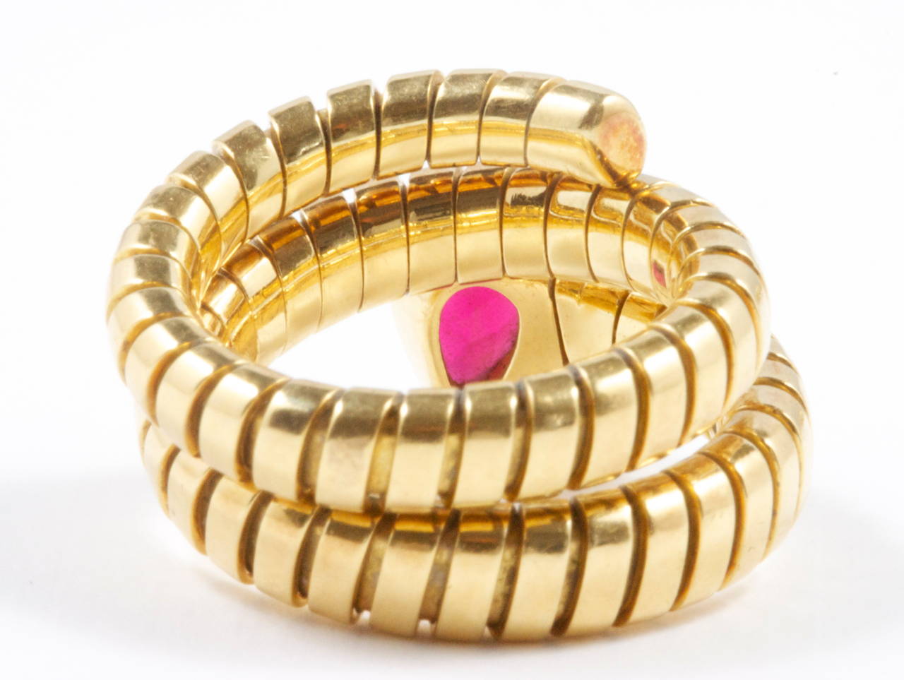Bulgari Tubogas Ruby Gold Ring In Excellent Condition In Beverly Hills, CA