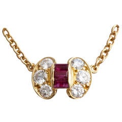 Van Cleef & Arpels Ruby Diamond Gold Necklace