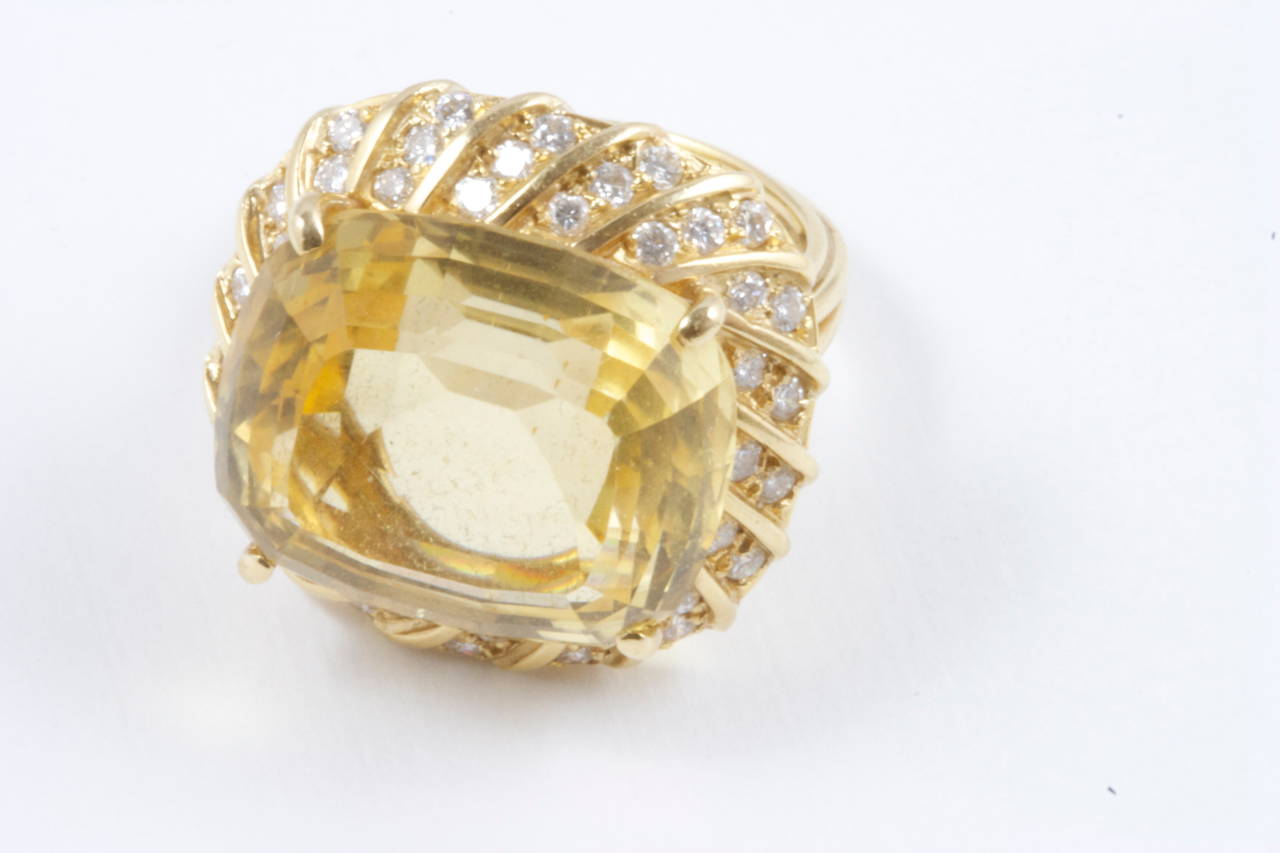 Citrine Diamond Gold Cocktail Ring In Excellent Condition In Beverly Hills, CA