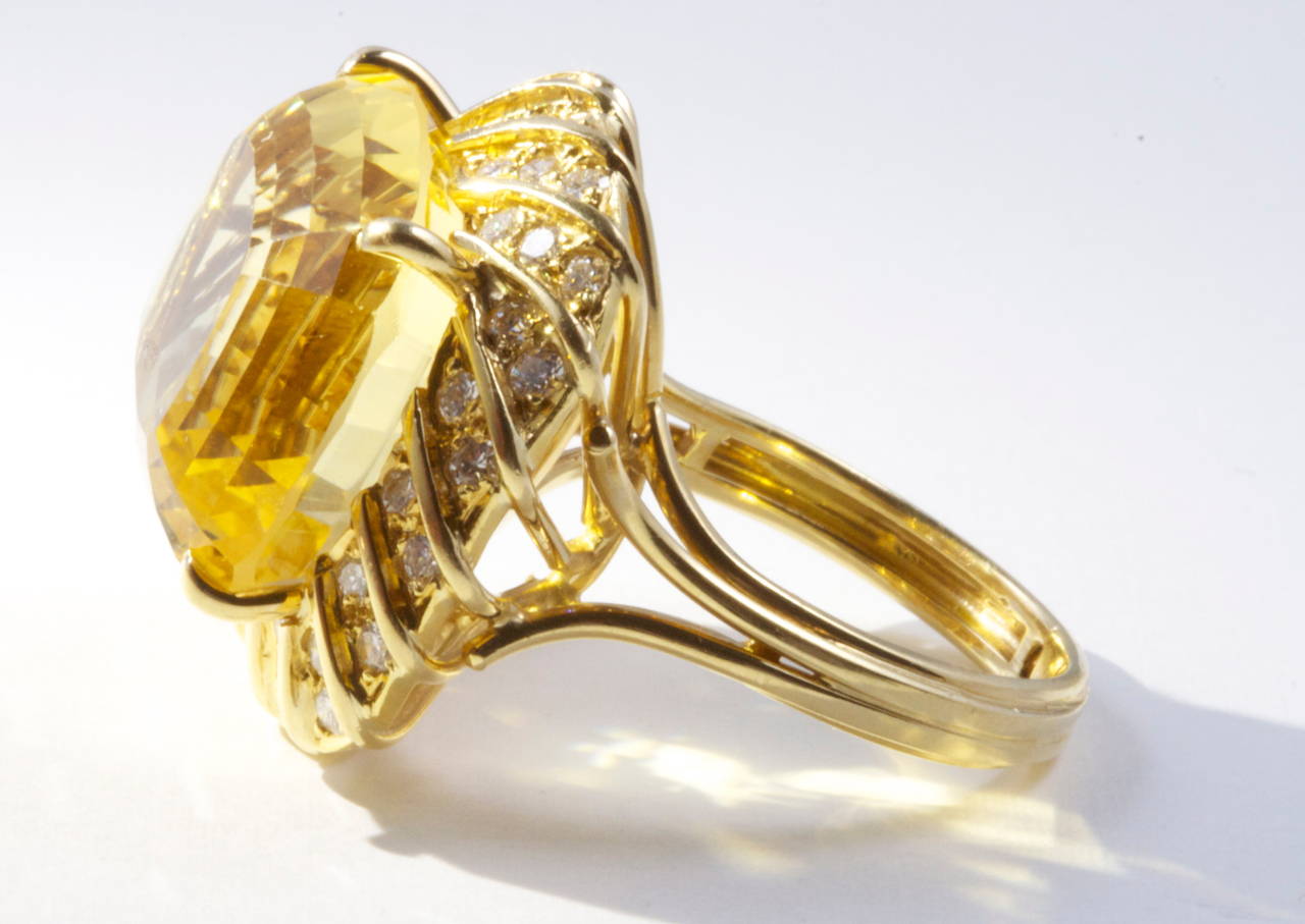 Retro Citrine Diamond Gold Cocktail Ring