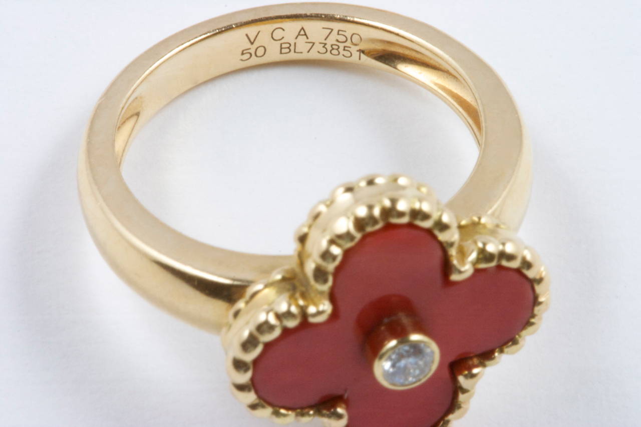 Van Cleef & Arpels Coral Diamond Gold Ring 2
