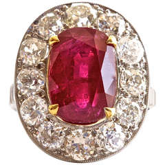 Vintage Burma Ruby Diamond Platinum Ring
