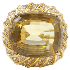 Vintage Citrine Diamond Gold Cocktail Ring