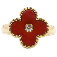 Vintage Van Cleef & Arpels Coral Diamond Gold Ring