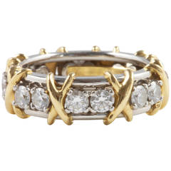 Tiffany & Co. Schlumberger 16 Stone Diamond Platinum Gold Band Ring