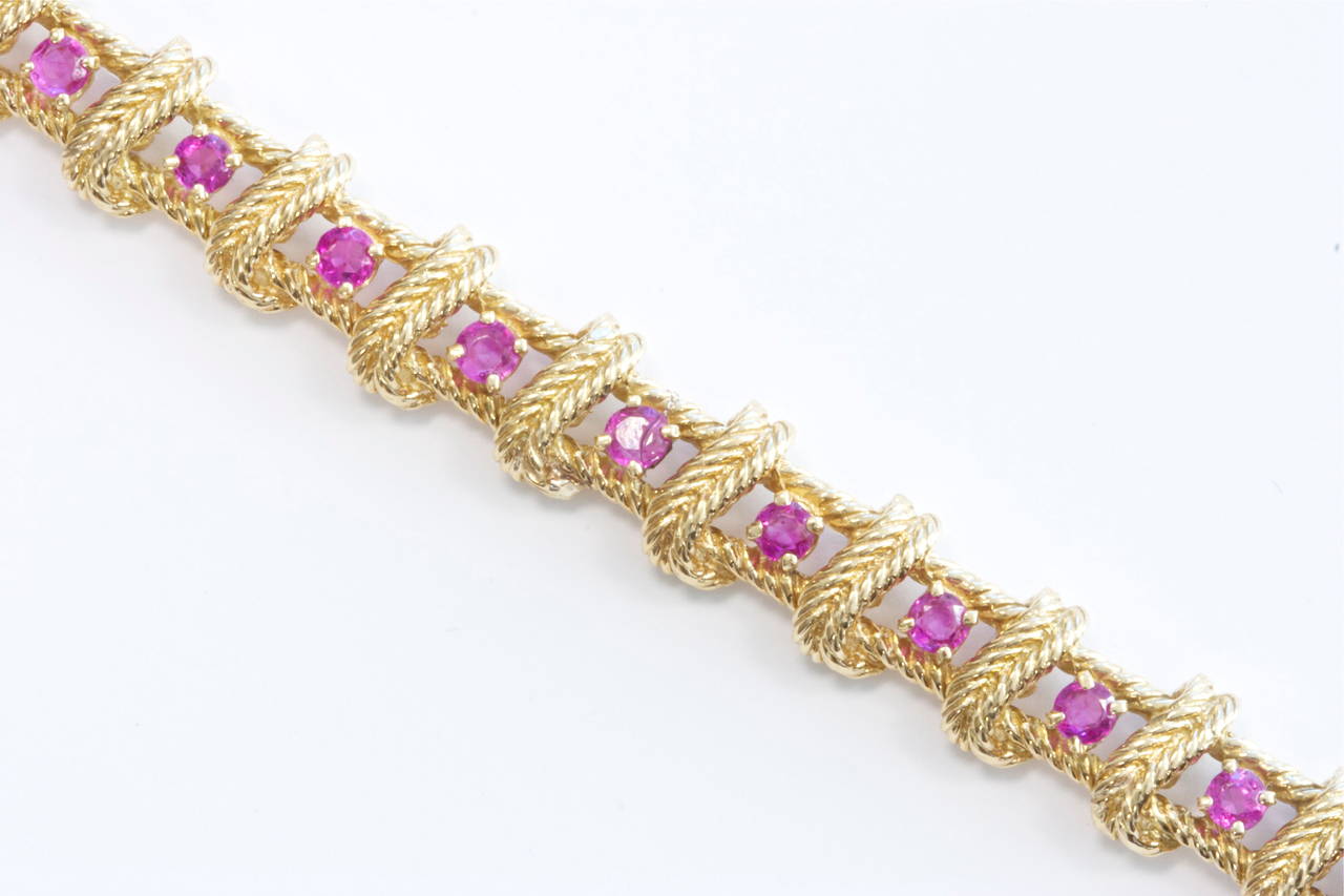 Tiffany & Co. Ruby Gold Line Bracelet In Excellent Condition In Beverly Hills, CA