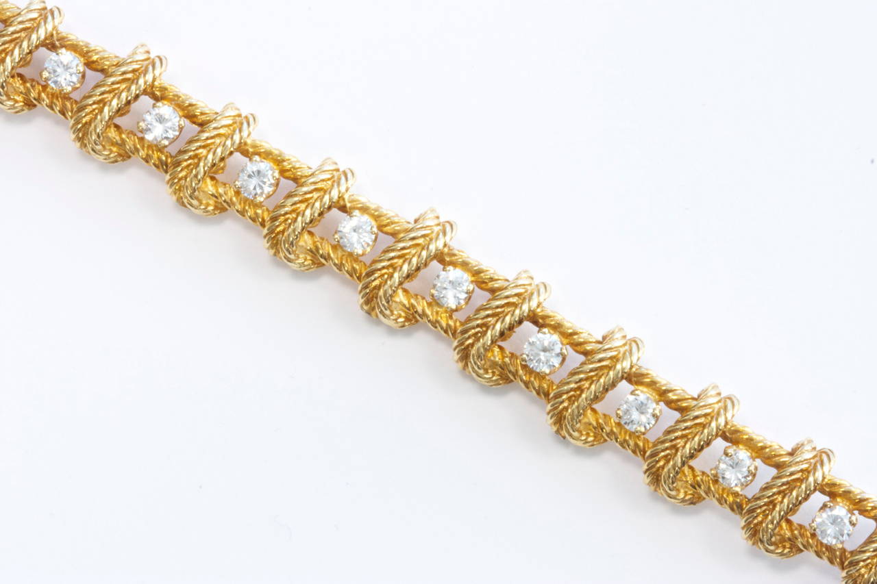 Tiffany & Co. Diamond Gold Line Bracelet In Excellent Condition In Beverly Hills, CA