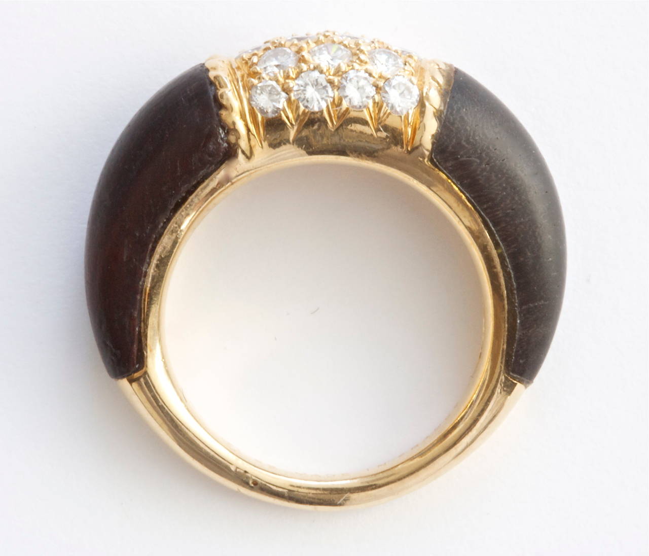 Van Cleef and Arpels Philippine Wood Diamond Gold Ring In Excellent Condition In Beverly Hills, CA