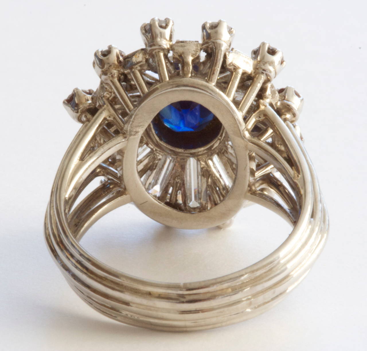 Women's French Sapphire Diamond Platinum Gold Ring