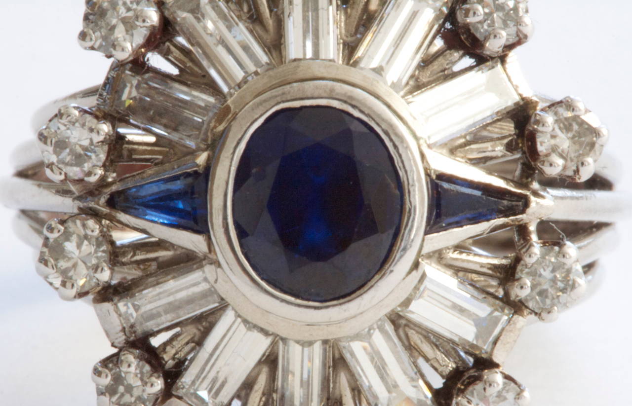 Art Deco French Sapphire Diamond Platinum Gold Ring
