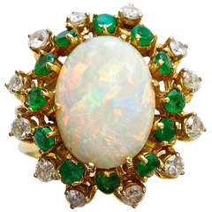 Vintage Opal Emerald and Diamond Ring