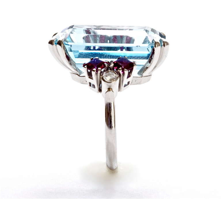 Women's Aquamarine Ruby Diamond Ring