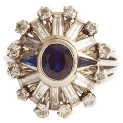 French Sapphire Diamond Platinum Gold Ring