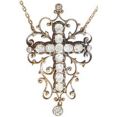 Victorian Diamond Gold Sterling Silver Cross Necklace
