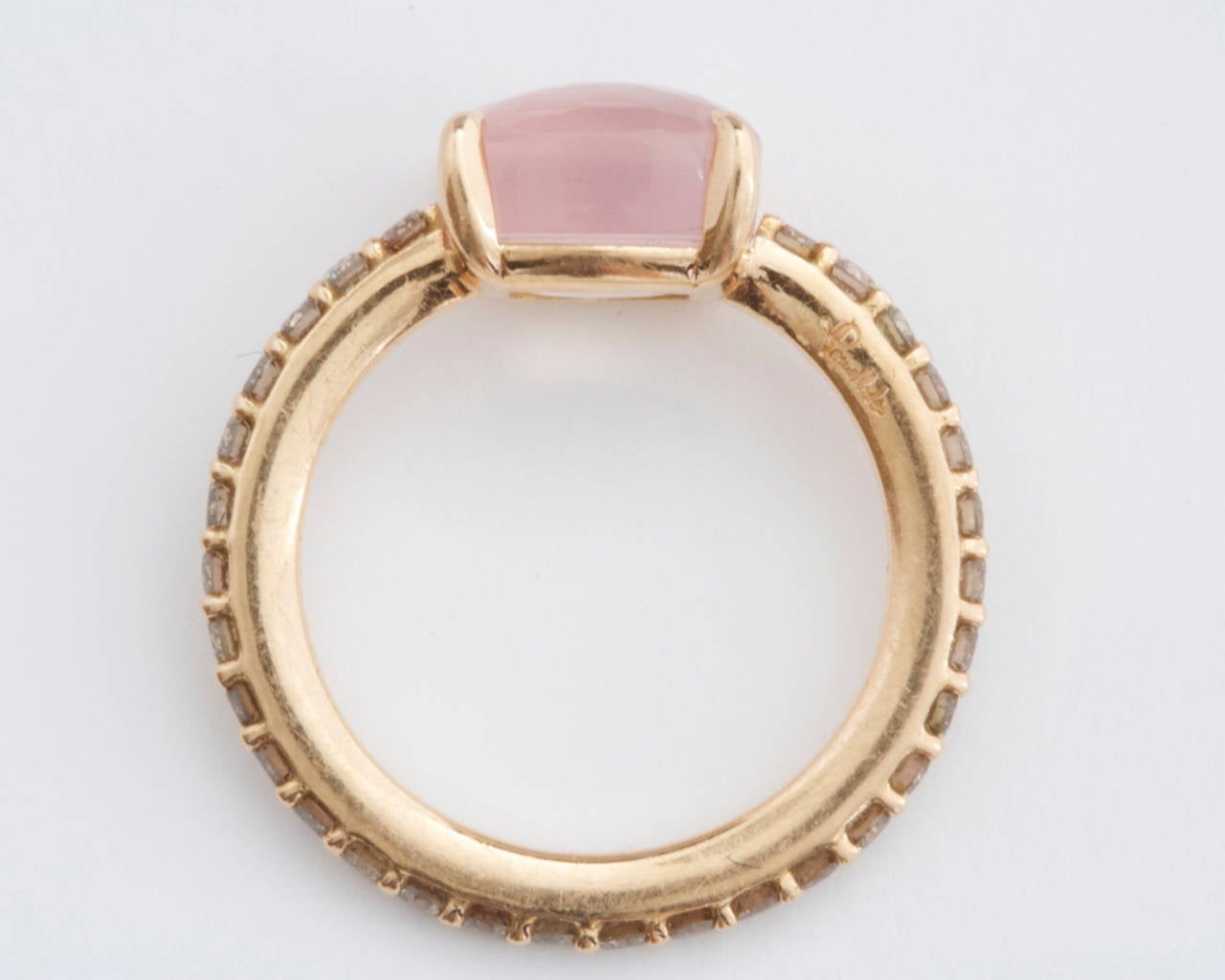 Modern Pomellato Baby Pink Quartz Diamond Gold Ring