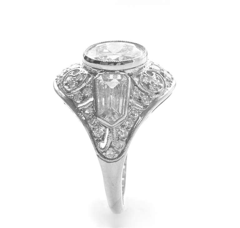 Art Deco Old European Cut Diamond Ring In Excellent Condition In Beverly Hills, CA