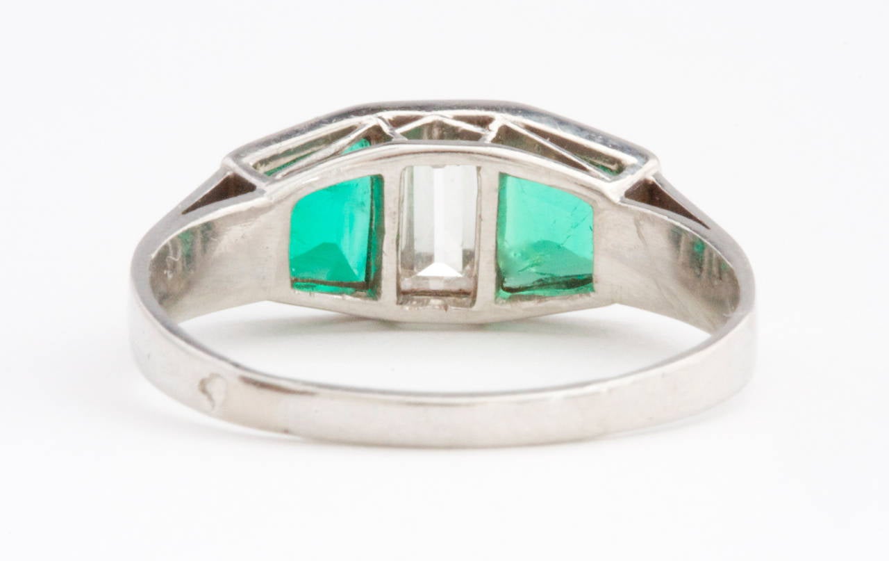 Women's French Emerald Diamond Platinum Ring
