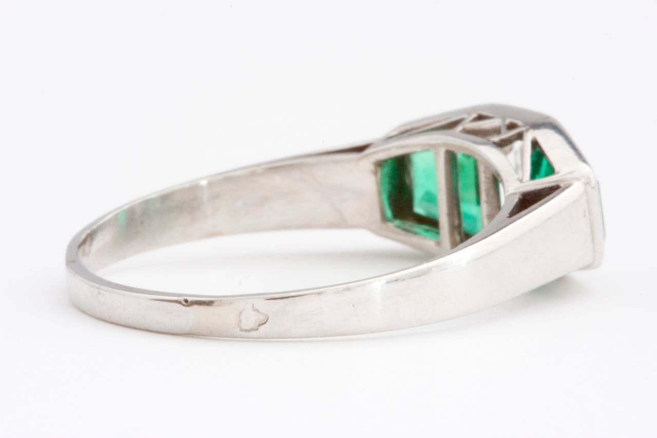 French Emerald Diamond Platinum Ring 1