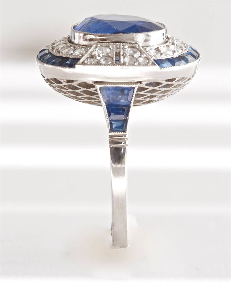 Art Deco Burma No Heat Five Carat Sapphire Diamond Ring