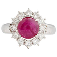 Retro Ruby Diamond Platinum Engagement Ring
