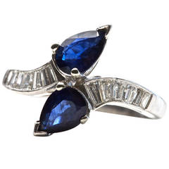 Classic  Sapphire Diamond Crossover Platinum Ring