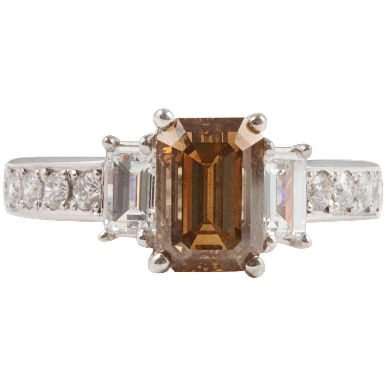 Champagne Colored Diamond Platinum Engagement Ring