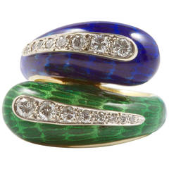 Enamel Diamond Gold Bypass Ring
