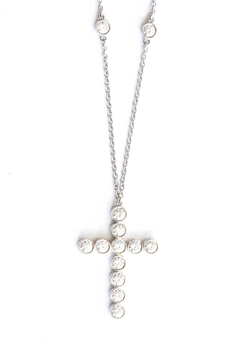 Tiffany Diamond Platinum Cross Necklace 1