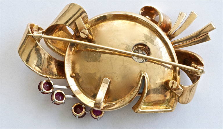 Women's Inspired Retro Aquamarine Ruby Gold Brooch