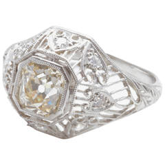 Art Deco 1.10 Carat Old Mine Cut Diamond Platinum Engagement Ring