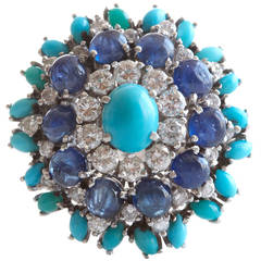 Turquoise Sapphire Diamond Platinum Ring