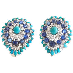 Turquoise Sapphire Diamond Platinum Earrings