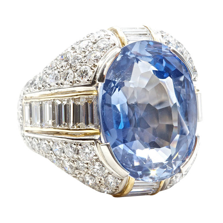 32 Carat Natural Sapphire Diamond Platinum Ring
