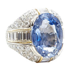 32 Carat Natural Sapphire Diamond Platinum Ring