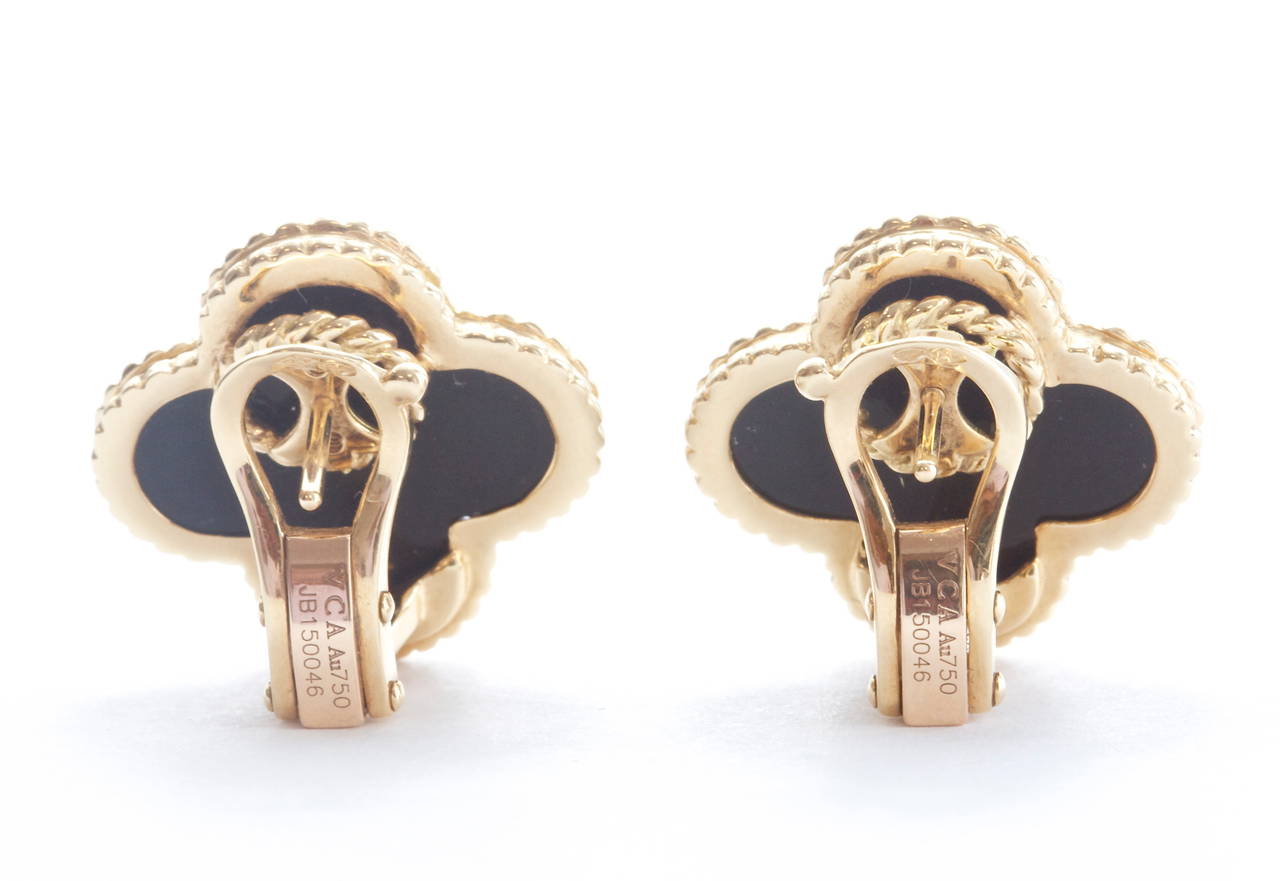 Van Cleef and Arpels Rare Onyx Yellow Gold Large Alhambra Earrings