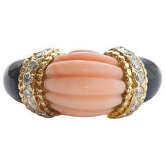 Boucheron Coral Onyx Diamond Gold Ring