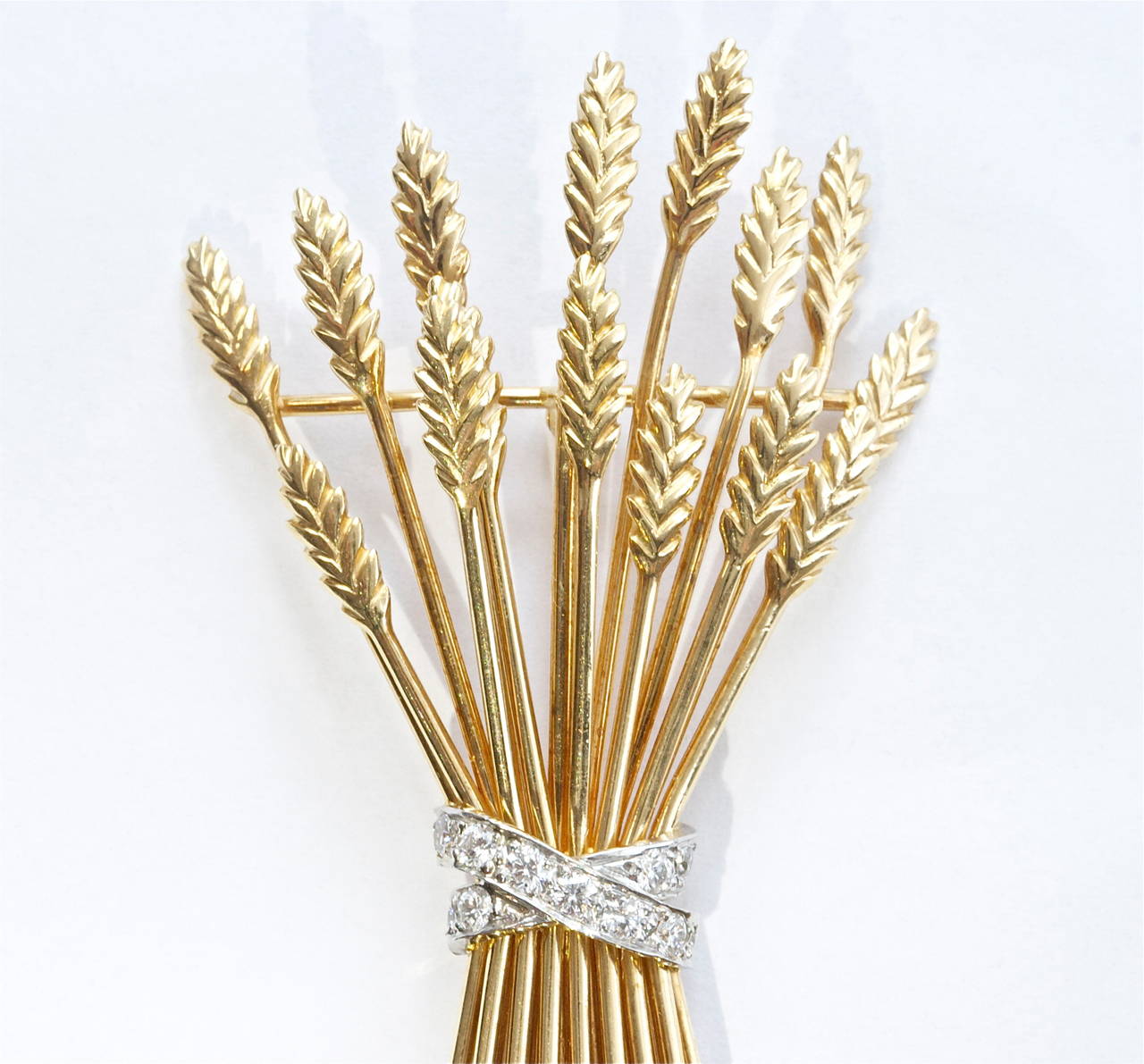 Tiffany & Co. Diamond Gold Platinum Wheat Sheaf Brooch