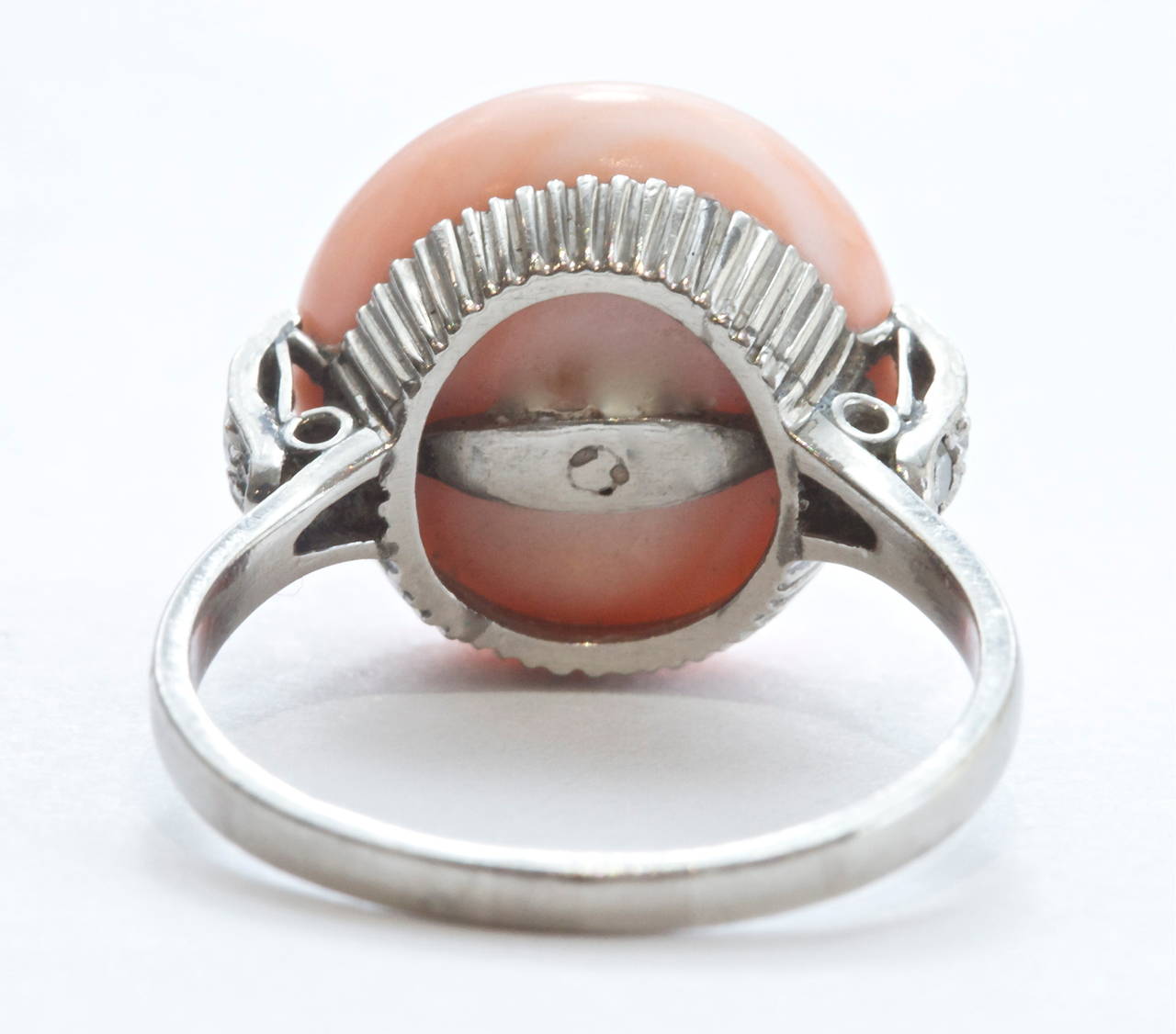 Women's Art Deco Angel Skin Coral Diamond Gold Ring