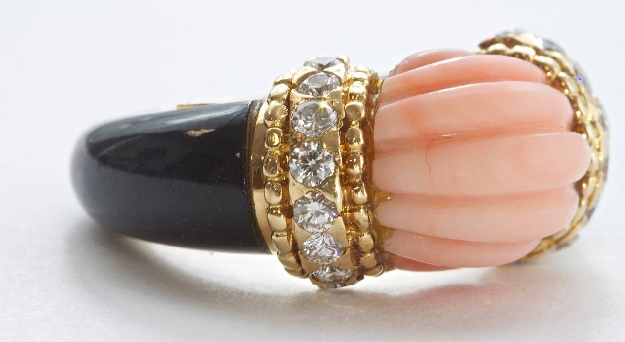 Boucheron Coral Onyx Diamond Gold Ring In Excellent Condition In Beverly Hills, CA