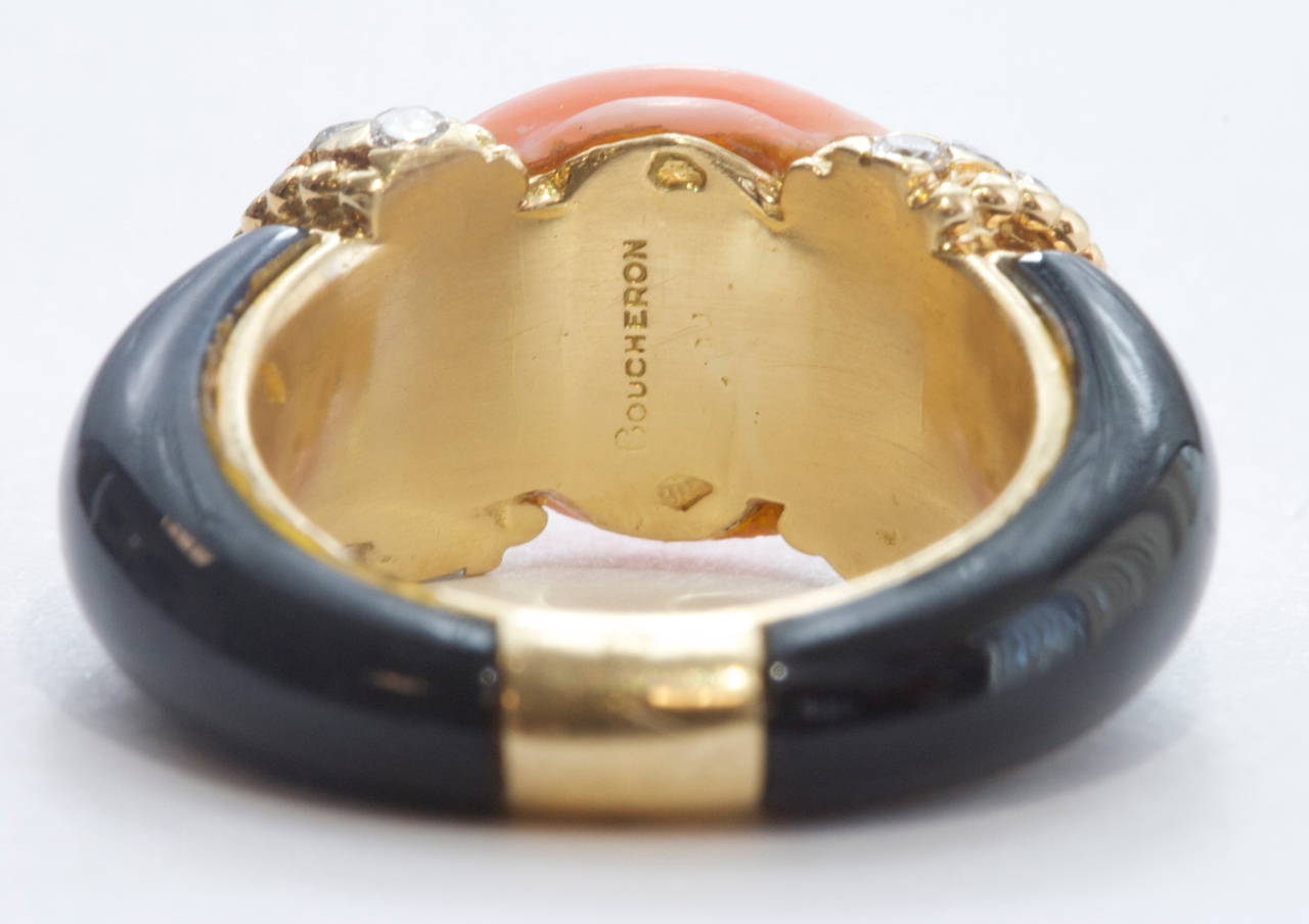 Boucheron Coral Onyx Diamond Gold Ring 1