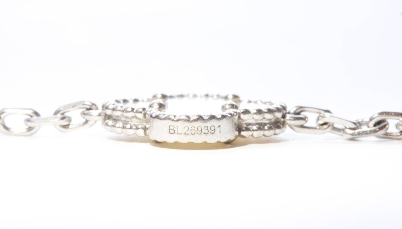 The always popular and desirable Alhambra collection from VCA. This particular bracelet is in mother of pearl and crafted in 18k white gold, their signature design.

Signed VCA and numbered.