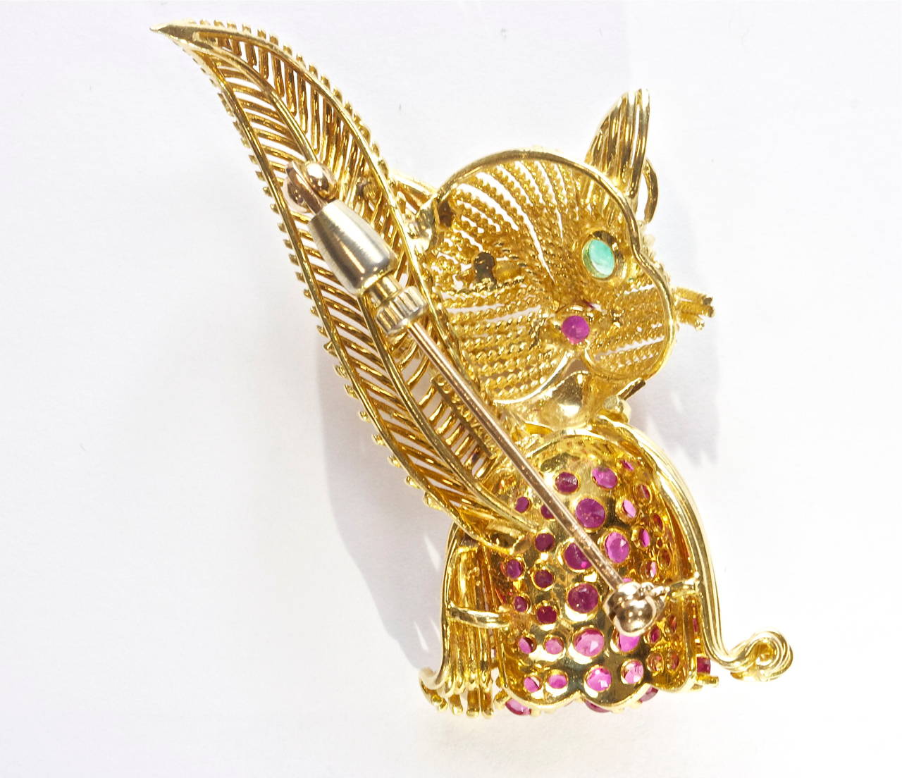 Women's Tiffany & Co. Ruby Emerald Gold Cat Brooch