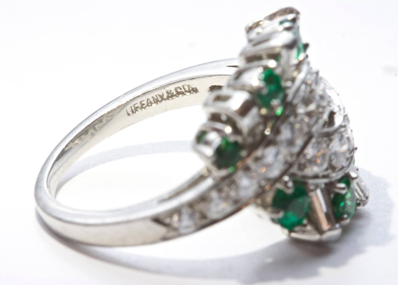 Tiffany & Co. Diamond Emerald Platinum Ring 1