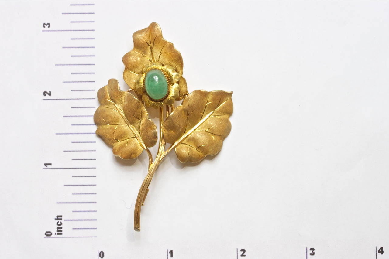 M. Buccellati Emerald Gold Leaf Brooch 1