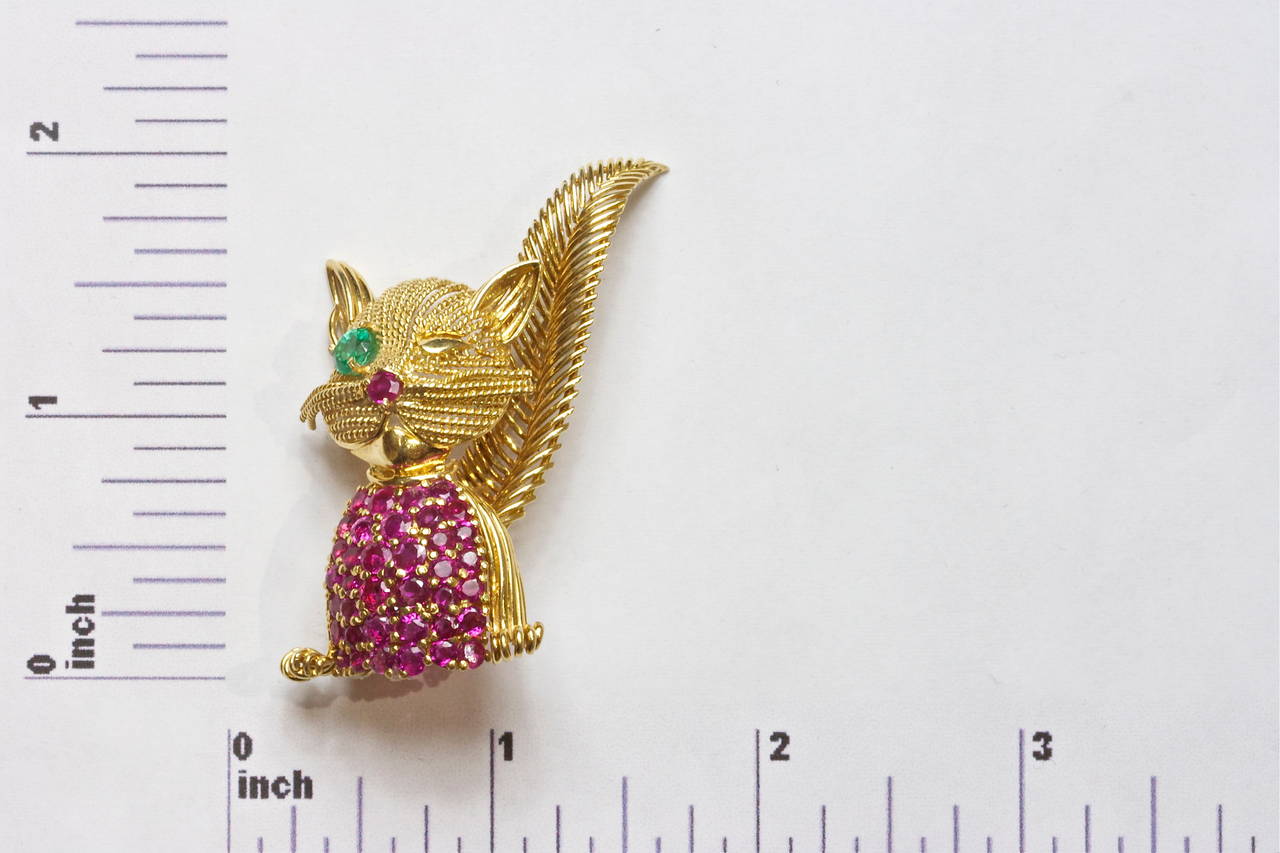 Tiffany & Co. Ruby Emerald Gold Cat Brooch 1