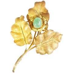 M. Buccellati Emerald Gold Leaf Brooch