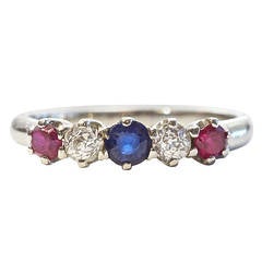 Art Deco Ruby Sapphire Diamond Gold Ring