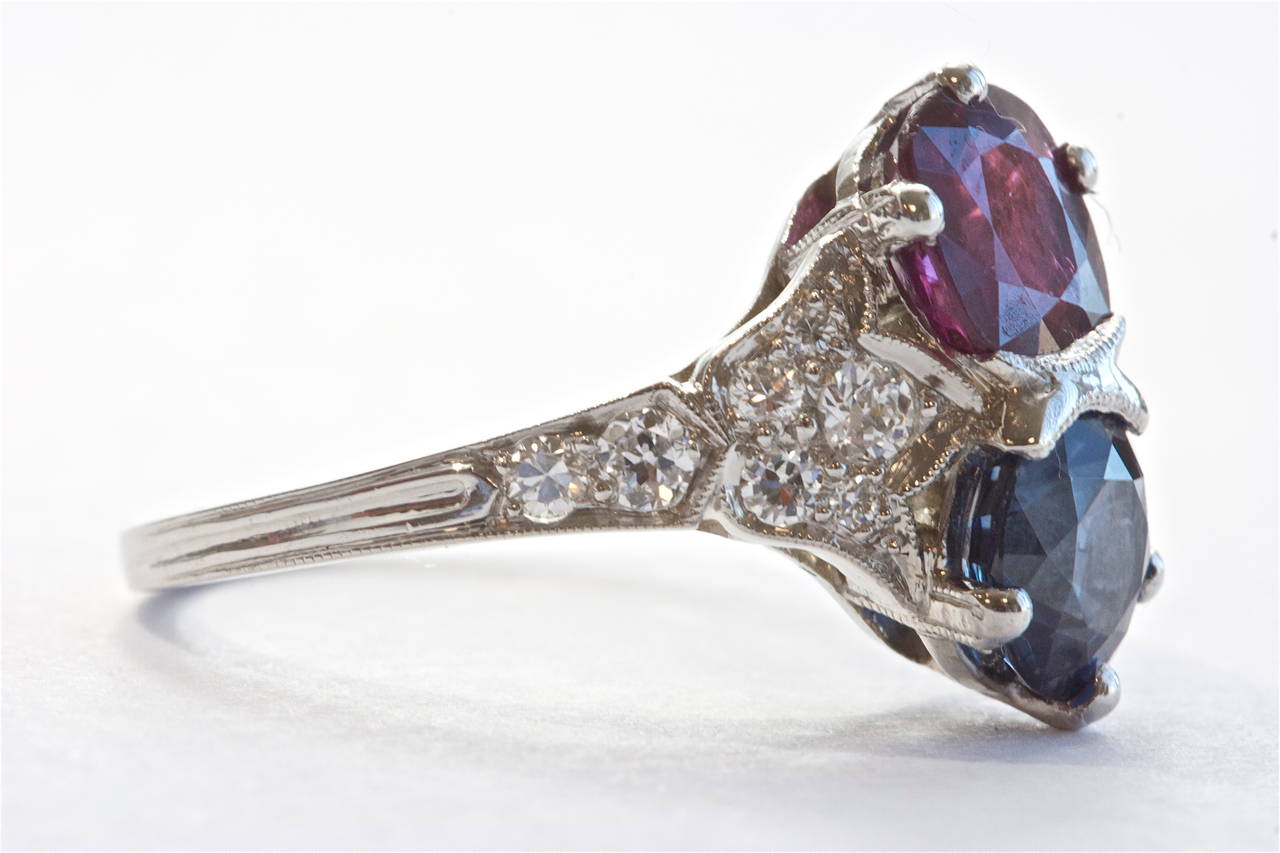 Art Deco Natural Ruby Sapphire Platinum Ring