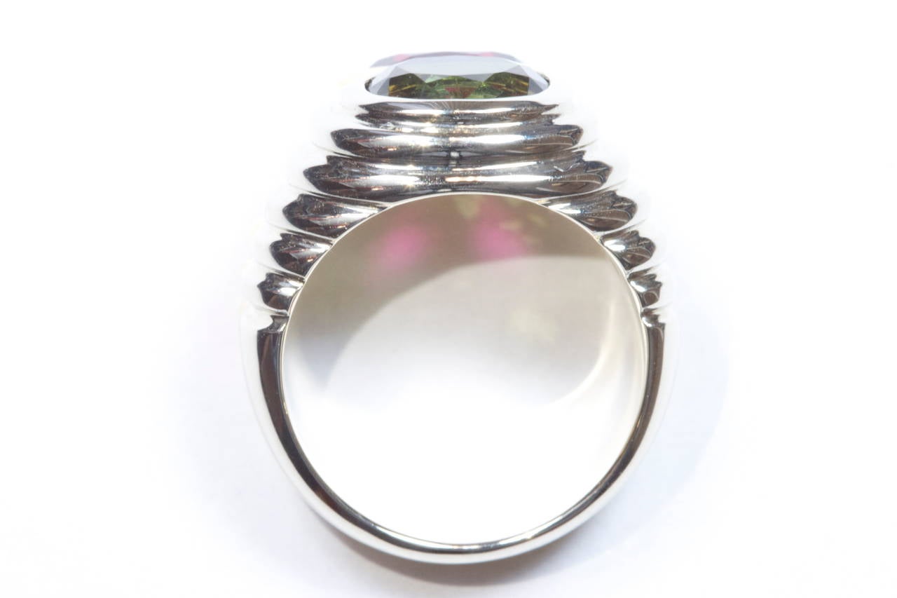 Bvlgari Tourmaline Gold Steel Ring In Excellent Condition In Beverly Hills, CA